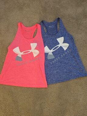 Under Armour Hot Heather Pink & Heather Blue Racerback Tanks Sz Small